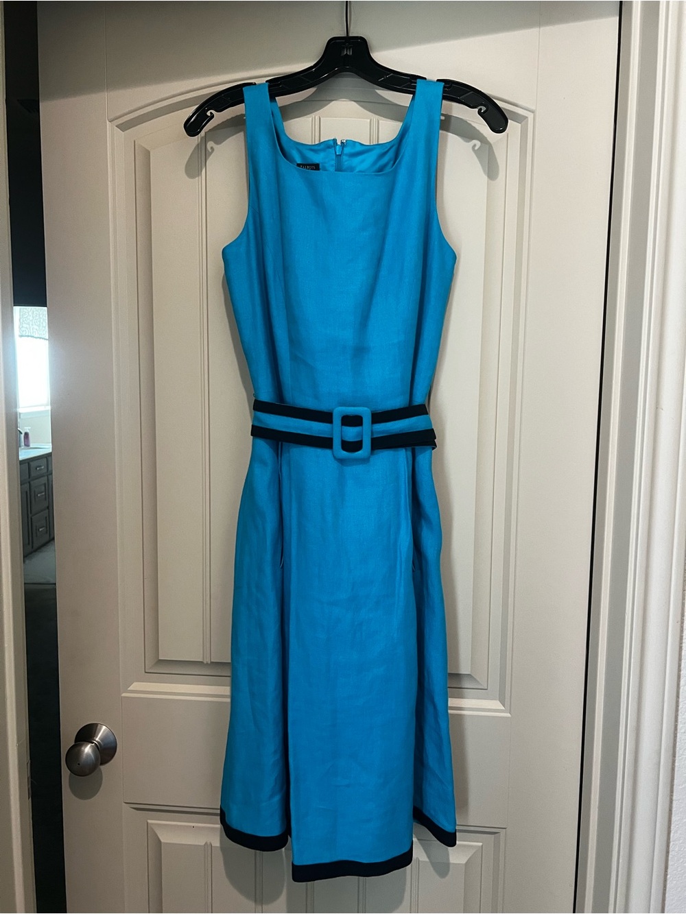 Talbots Turquoise Sleeveless Fit-and-Flare Dress with Belt